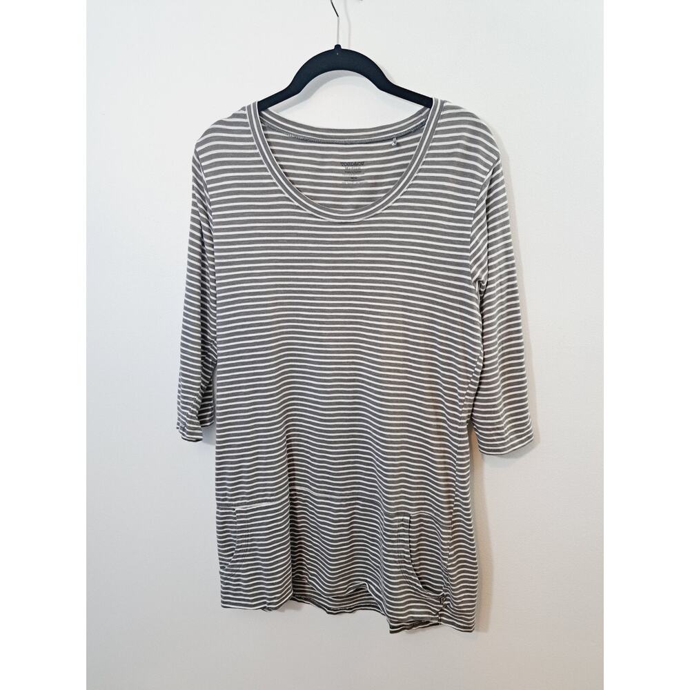 Toad & Co Gray Striped Tunic Top 3/4 Sleeve Medium Stretch Round Neck